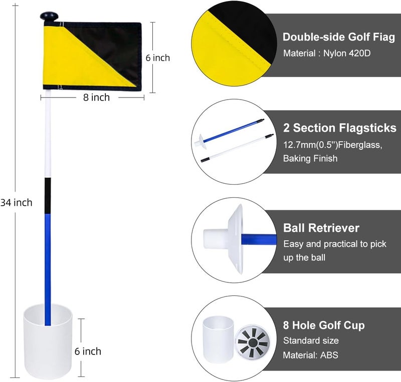 KONDAY Golf Flagstick 3ft,Golf Flag Hole Cup Set Double-Sided Putting Green Flags for Backyard Putting Green Driving Range Practice Two-Section Design Portable - Image 2